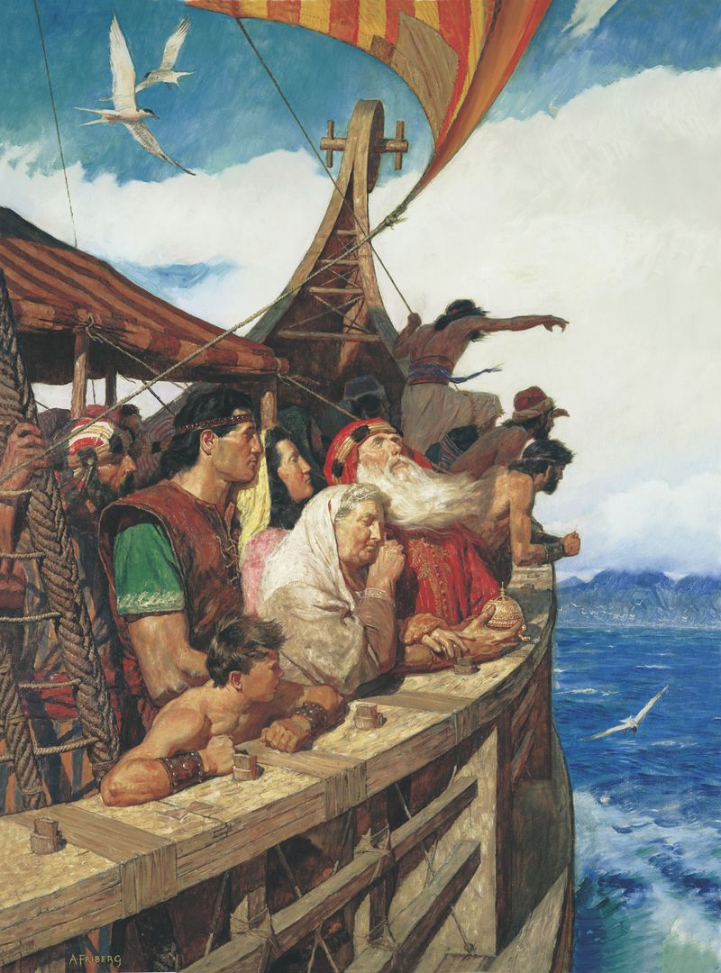 Lehi en zijn gezin uit het Boek van Mormon varen naar het beloofde land