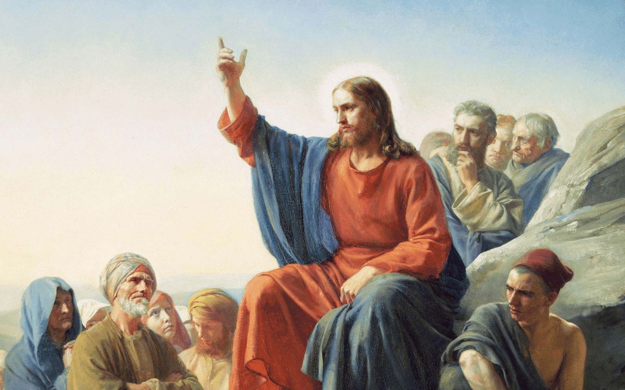 Jezus Christus onderricht zijn discipelen in de Bergrede
